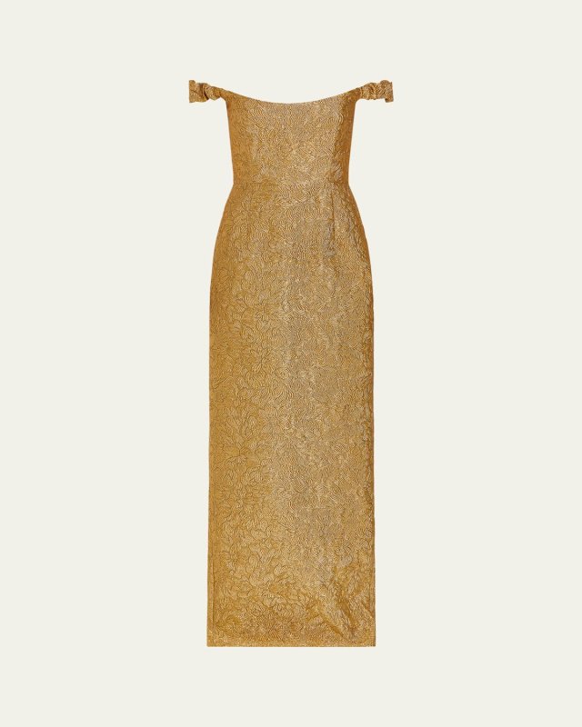 Yolanda Off-Shoulder Brocade Gown
